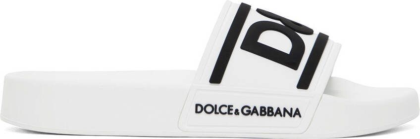 Dolce  Gabbana White Bonded Slides - Picture 5