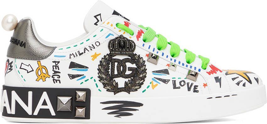Dolce  Gabbana White Embroidery  Studs Portofino Sneakers - Picture 5