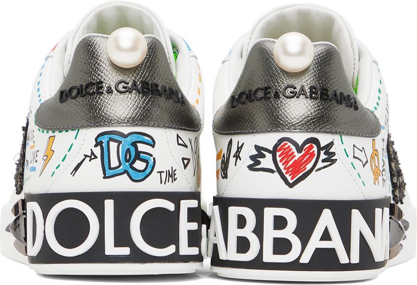 Dolce  Gabbana White Embroidery  Studs Portofino Sneakers