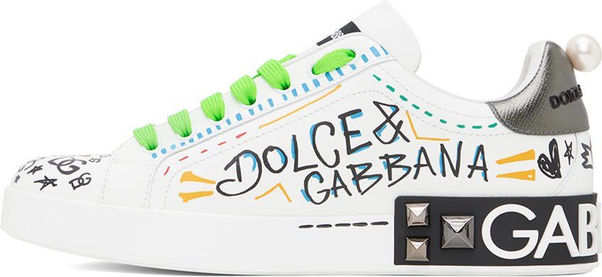 Dolce  Gabbana White Embroidery  Studs Portofino Sneakers - Picture 3