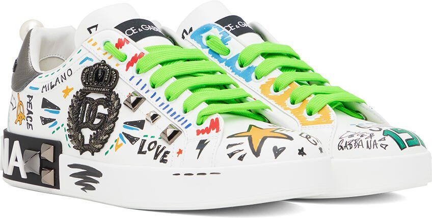 Dolce  Gabbana White Embroidery  Studs Portofino Sneakers - Picture 2