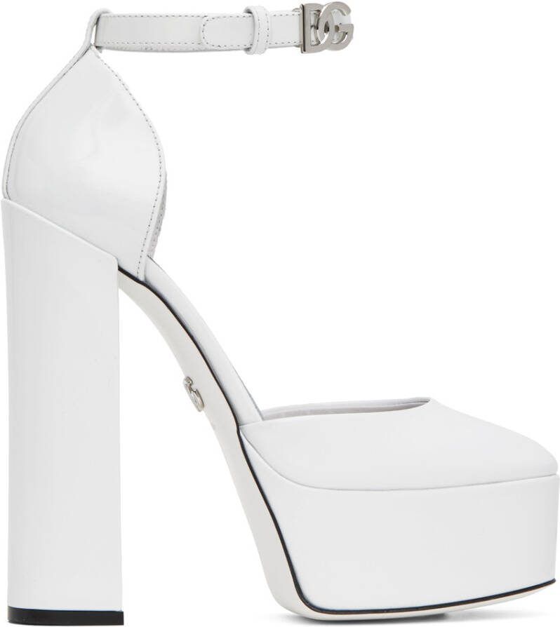 Dolce  Gabbana White Polished Platform Heels - Picture 3