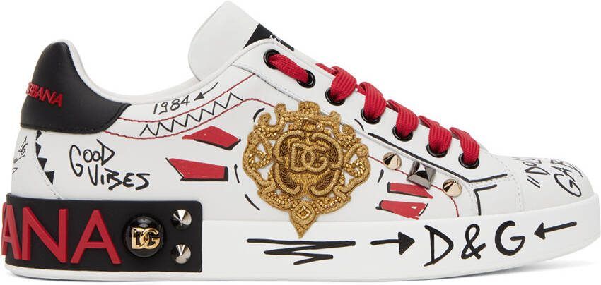 Dolce  Gabbana White Portofino Embroidery  Studs Sneakers - Picture 5