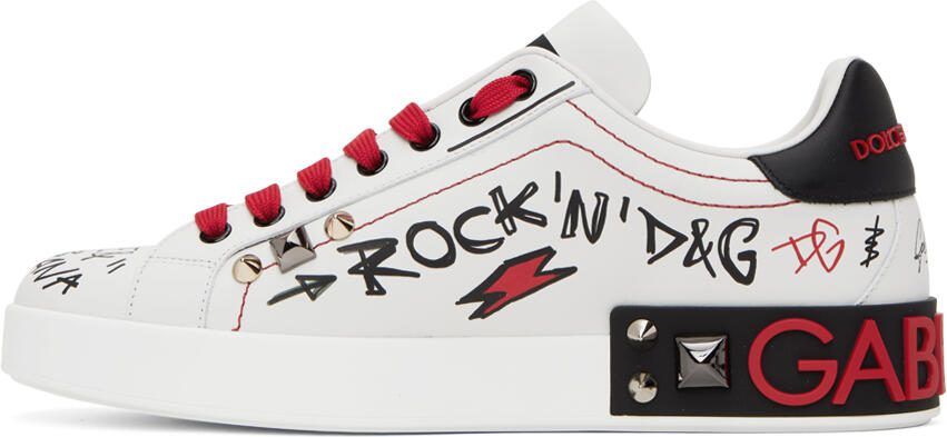Dolce  Gabbana White Portofino Embroidery  Studs Sneakers - Picture 3
