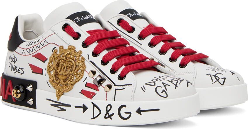Dolce  Gabbana White Portofino Embroidery  Studs Sneakers - Picture 2