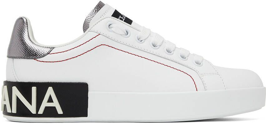 Dolce  Gabbana White  Silver Portofino Low Sneakers - Picture 6