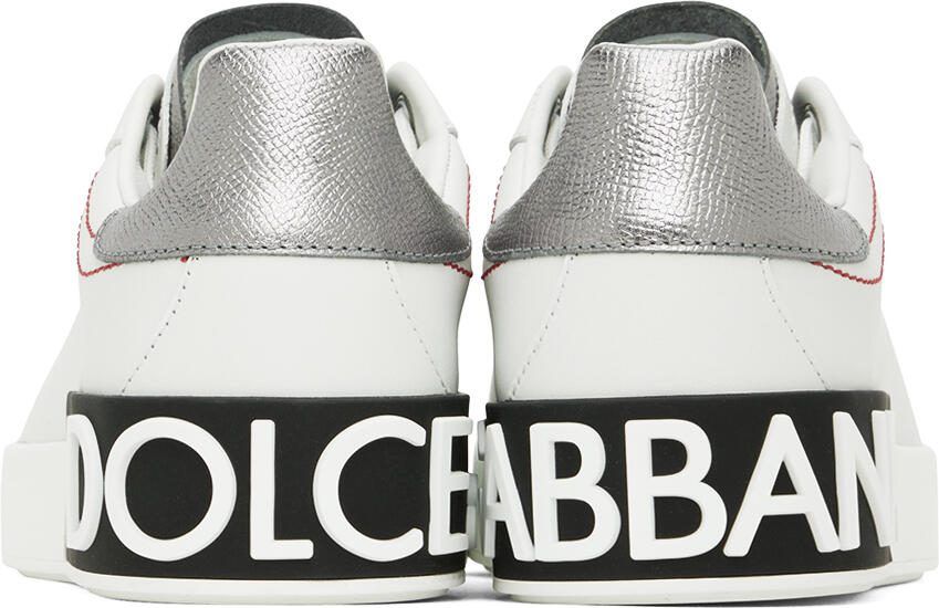 Dolce  Gabbana White  Silver Portofino Low Sneakers