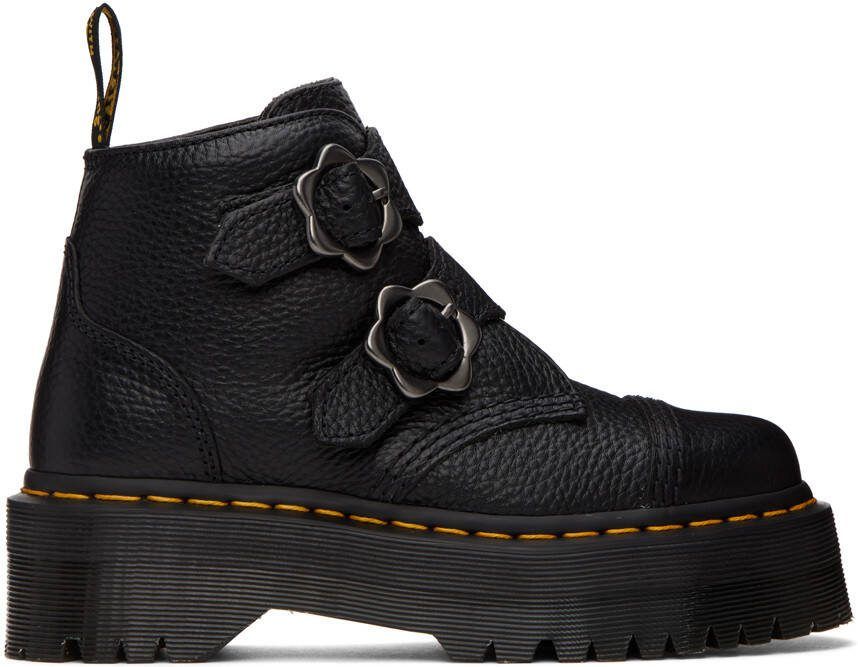 Dr. Martens Black Devon Flower Buckle Platform Boots