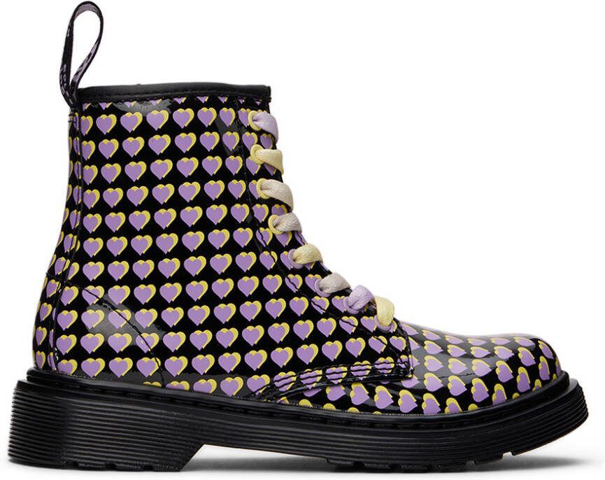 Dr. Martens Kids Black 1460 Heart Printed Big Kids Boots - Picture 5
