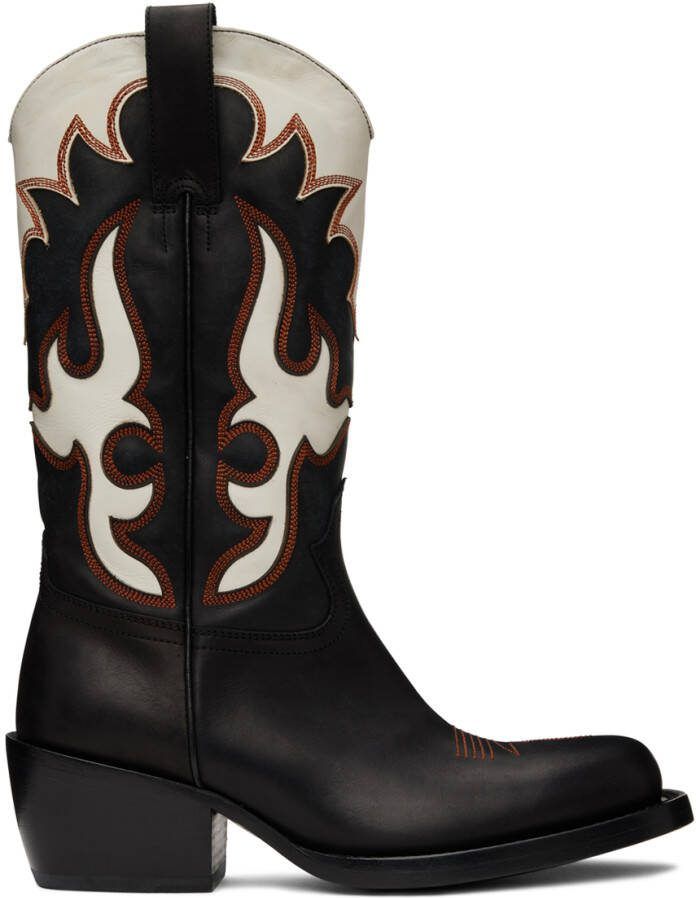 Dries Van Noten Black  White Cowboy Chelsea Boots - Picture 5