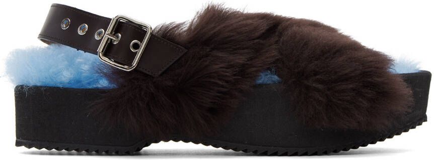 Dries Van Noten Blue  Black Furry Sandals
