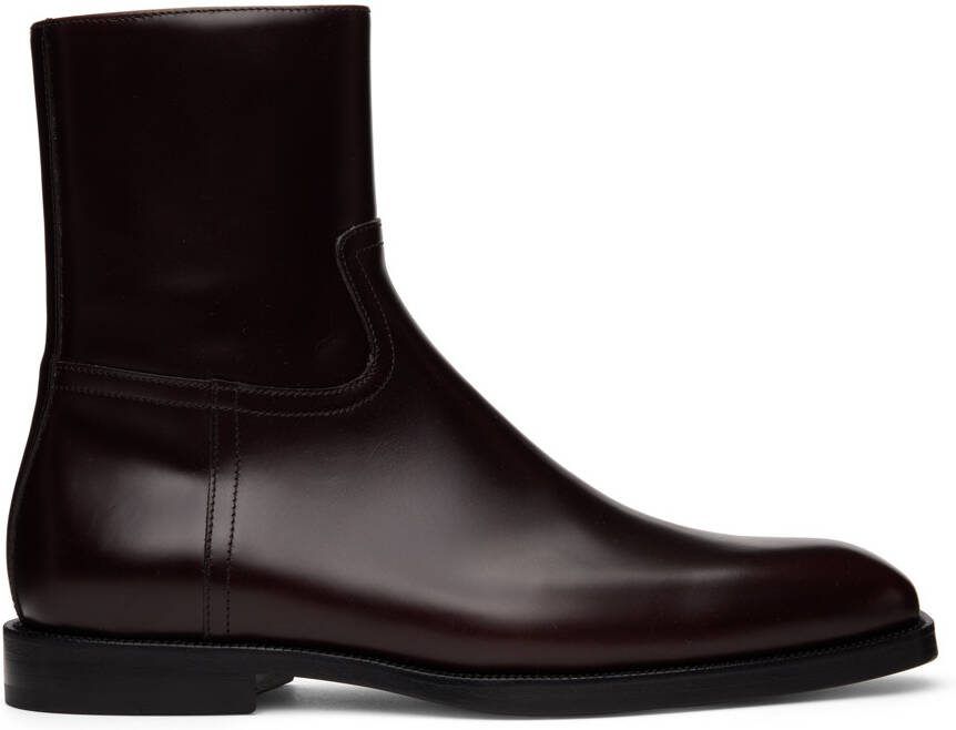 Dries Van Noten Brown Leather Zip-Up Boots - Picture 5
