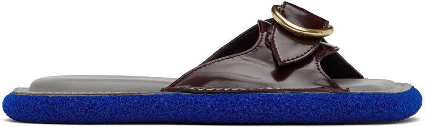 Dries Van Noten Burgundy  Grey Leather Flat Sandals - Picture 5