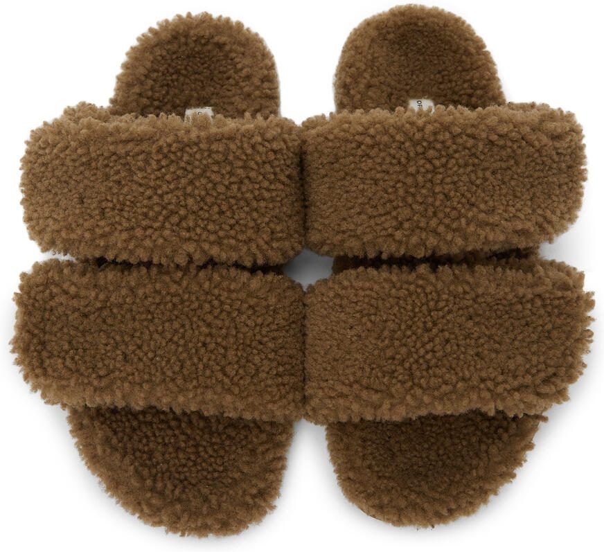 Dries Van Noten Beige Shearling Platform Slide Sandals