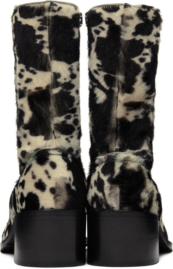 Dries Van Noten Black  White Cow Print Zip Up Boots - Picture 3