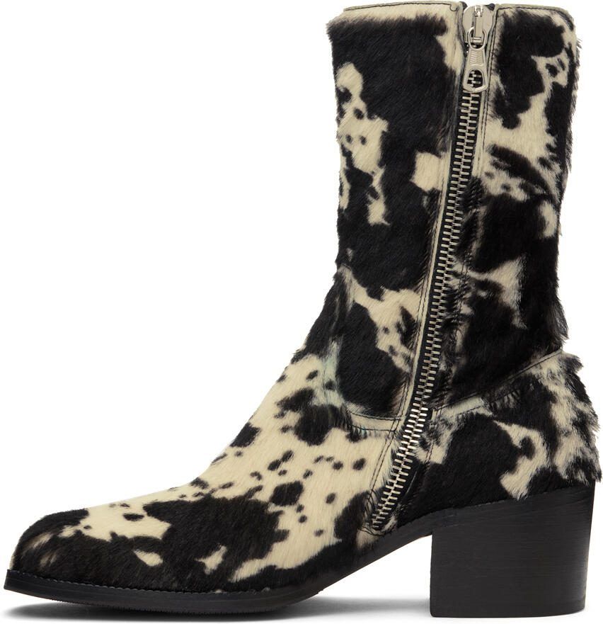 Dries Van Noten Black  White Cow Print Zip Up Boots
