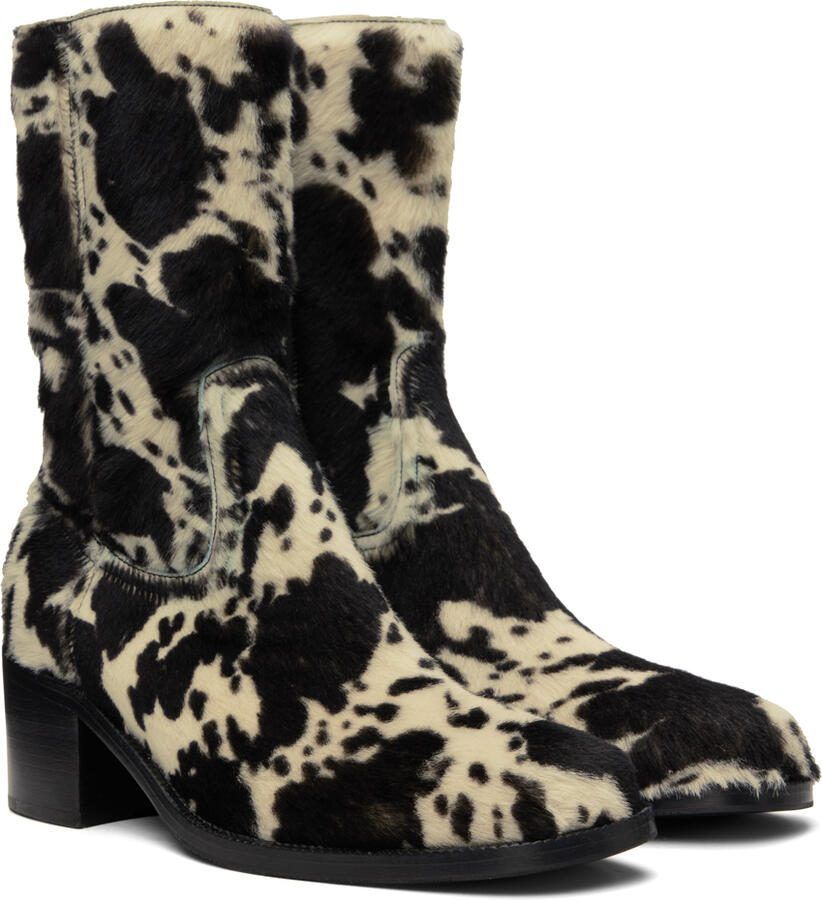 Dries Van Noten Black  White Cow Print Zip Up Boots - Picture 2