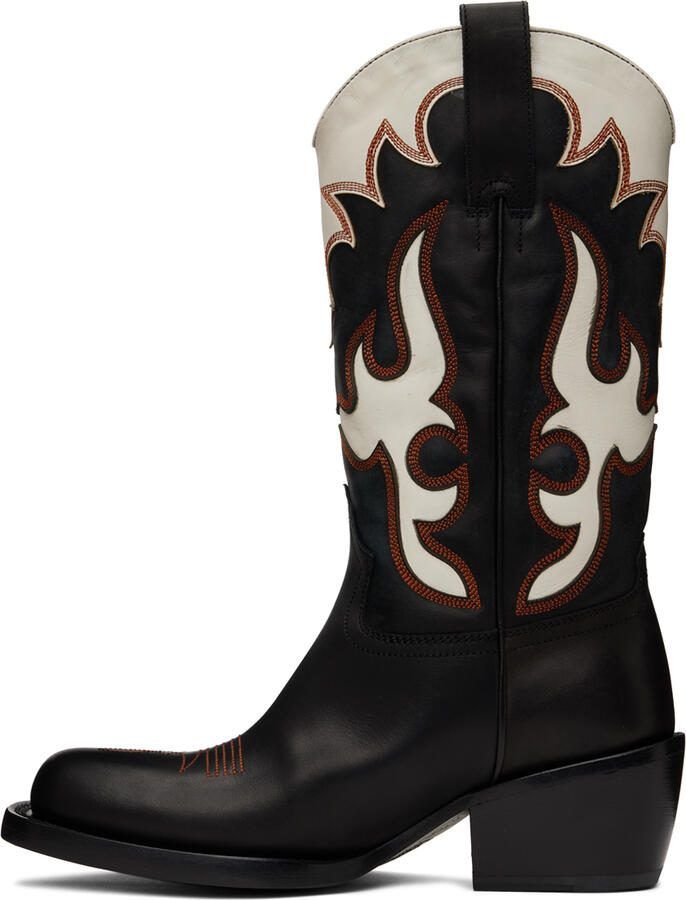 Dries Van Noten Black  White Cowboy Chelsea Boots