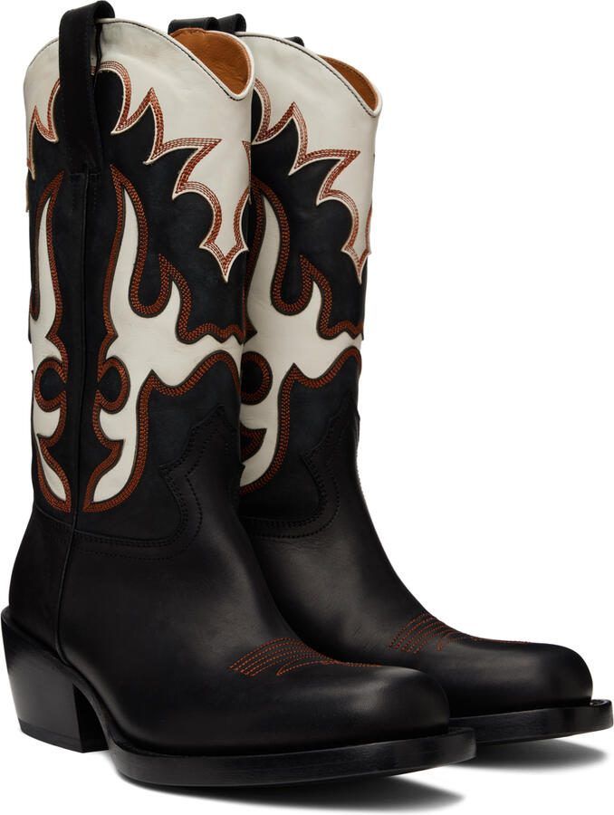 Dries Van Noten Black  White Cowboy Chelsea Boots - Picture 2