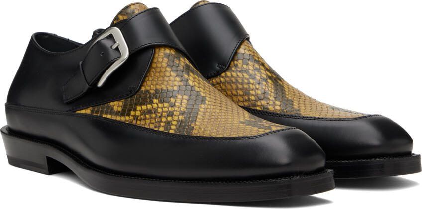 Dries Van Noten Black  Yellow Leather Monkstraps - Picture 2
