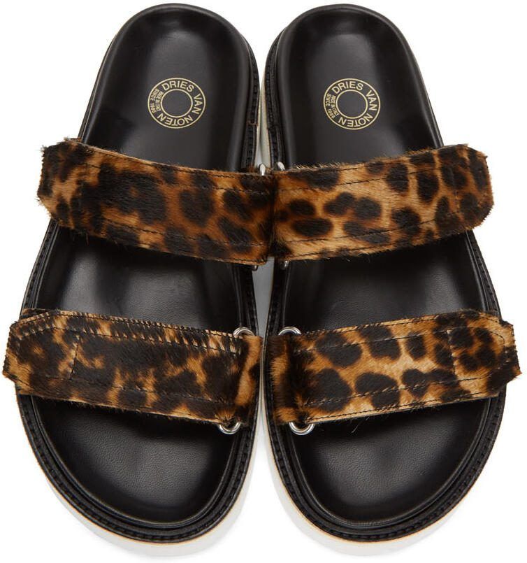 Dries Van Noten Brown  Black Calf-Hair Cheetah Sandals