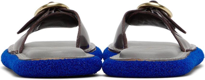 Dries Van Noten Burgundy  Grey Leather Flat Sandals