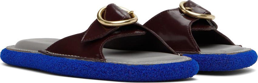 Dries Van Noten Burgundy  Grey Leather Flat Sandals - Picture 2