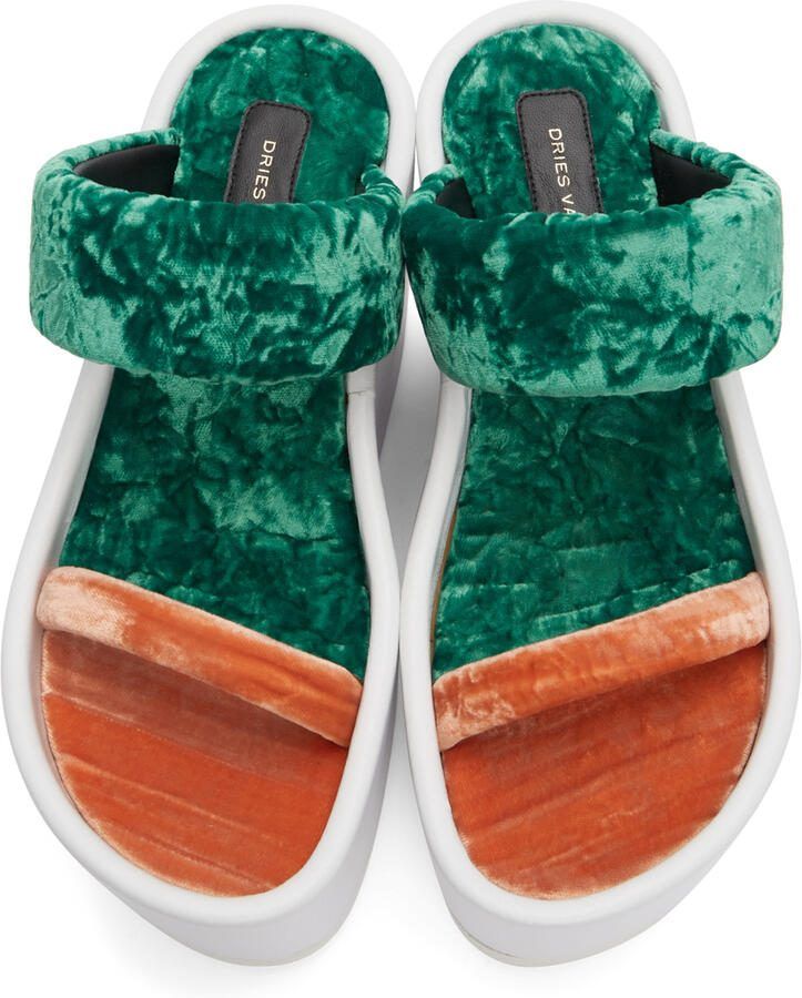 Dries Van Noten Green  Orange Chunky Heeled Sandals - Picture 2