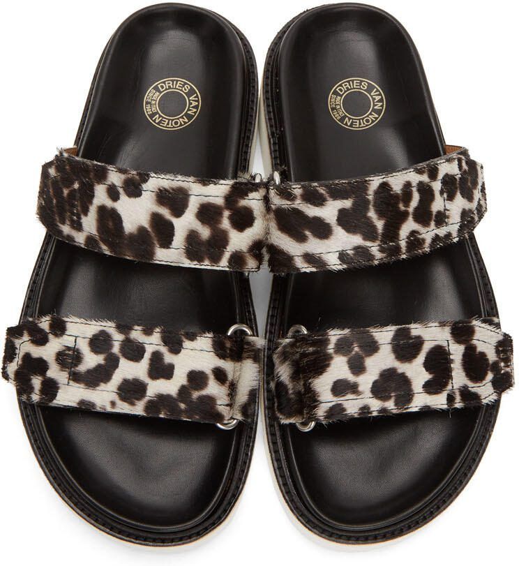 Dries Van Noten Grey  Black Cheetah Print Sandals