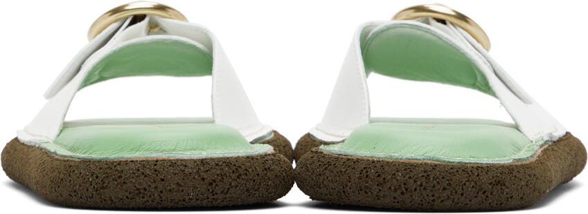 Dries Van Noten White  Green Leather Flat Sandals - Picture 2