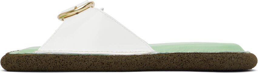 Dries Van Noten White  Green Leather Flat Sandals - Picture 4