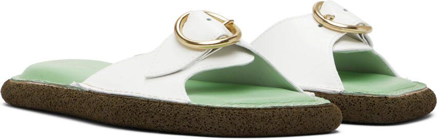 Dries Van Noten White  Green Leather Flat Sandals - Picture 3