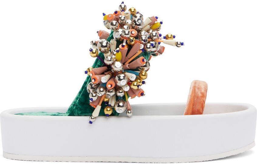 Dries Van Noten Green  Orange Beaded Flat Sandals