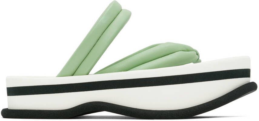 Dries Van Noten Green  White Leather Flat Sandals