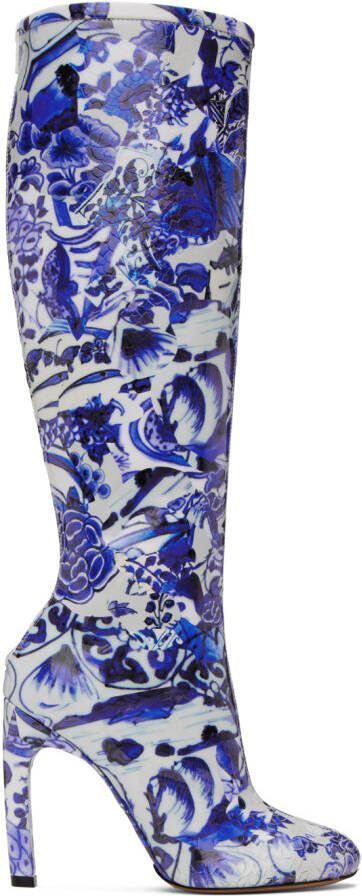 Dries Van Noten White  Blue Structured Tall Boots