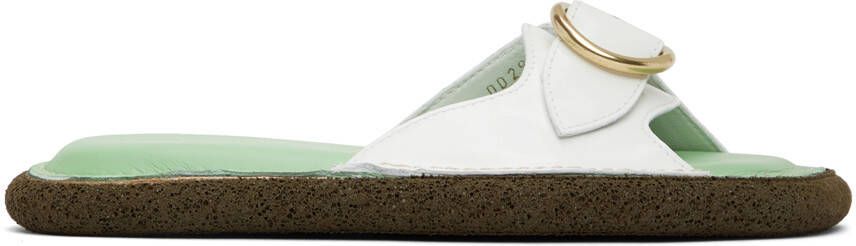Dries Van Noten White  Green Leather Flat Sandals - Picture 5