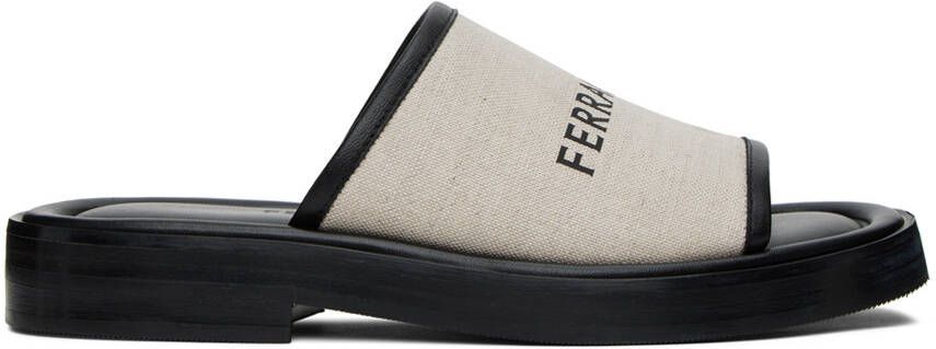 Ferragamo Black  Beige Logo Slides - Picture 4
