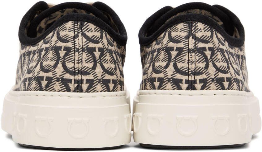 Salvatore Ferragamo Beige  Black Gancini Sneakers