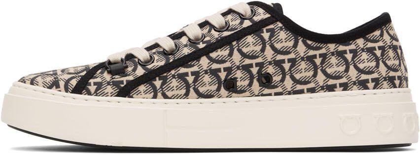 Salvatore Ferragamo Beige  Black Gancini Sneakers - Picture 4