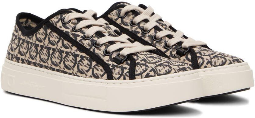 Salvatore Ferragamo Beige  Black Gancini Sneakers - Picture 2