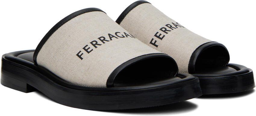 Ferragamo Black  Beige Logo Slides - Picture 2