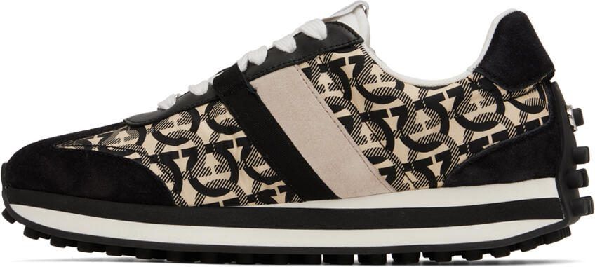 Salvatore Ferragamo Black  Beige Monogram Sneakers - Picture 3