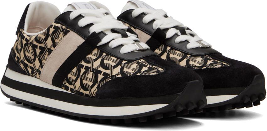 Salvatore Ferragamo Black  Beige Monogram Sneakers - Picture 2