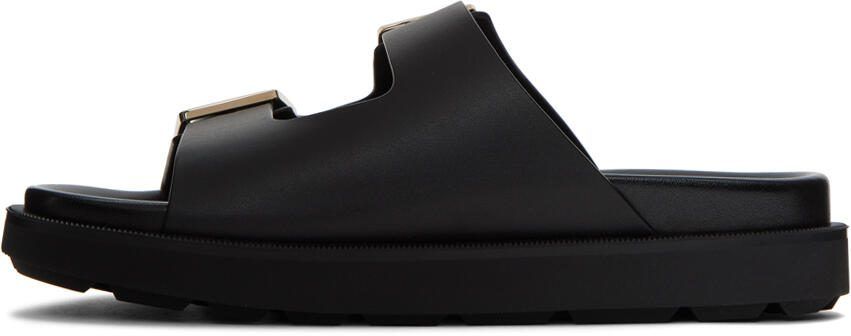 Ferragamo Black Double-Strap Slides - Picture 3