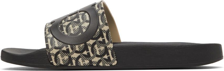 Salvatore Ferragamo Black  Beige Gancini Slides - Picture 5