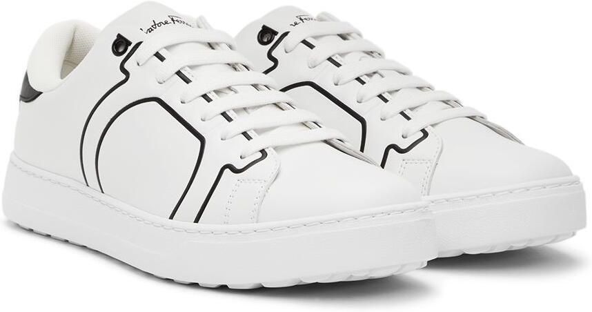 Salvatore Ferragamo White  Black Gancini Sneakers - Picture 2