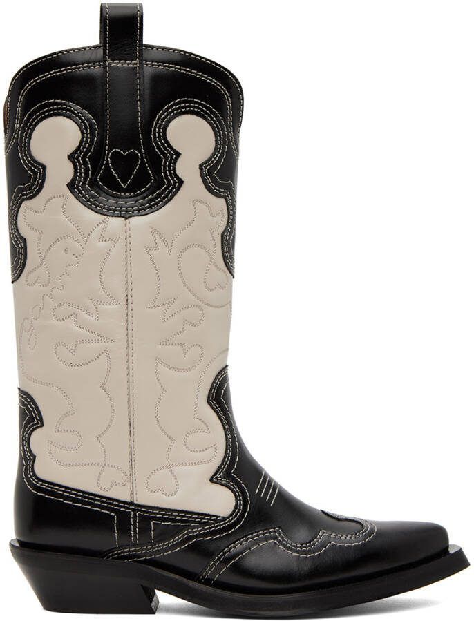 GANNI Black  Off-White Western Boots - Picture 5