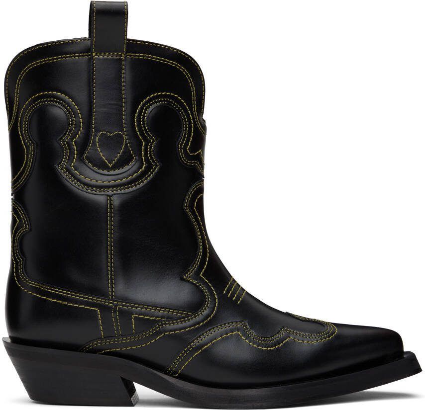 GANNI Black  Yellow Western Boots - Picture 5