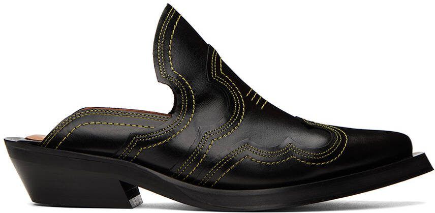 GANNI Black  Yellow Western Mules - Picture 5