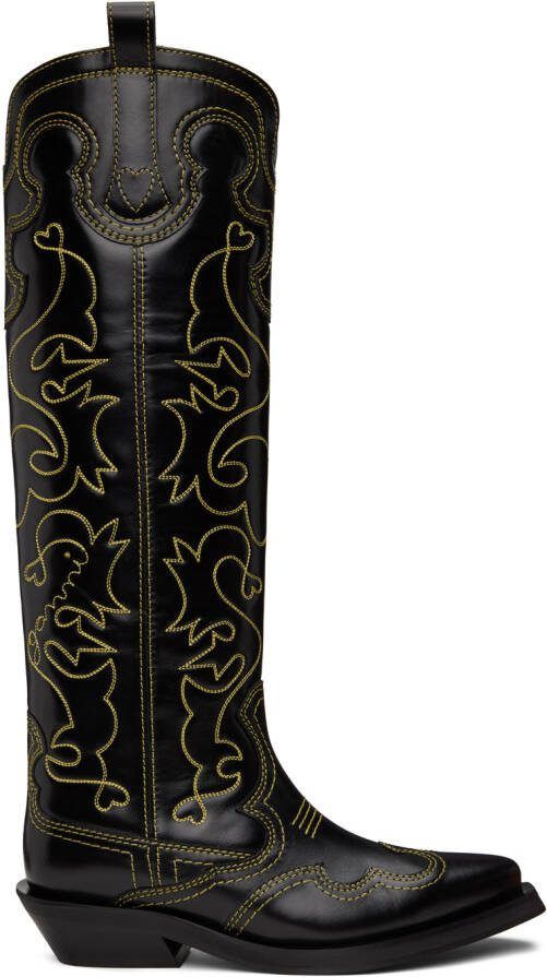 GANNI Black  Yellow Western Tall Boots